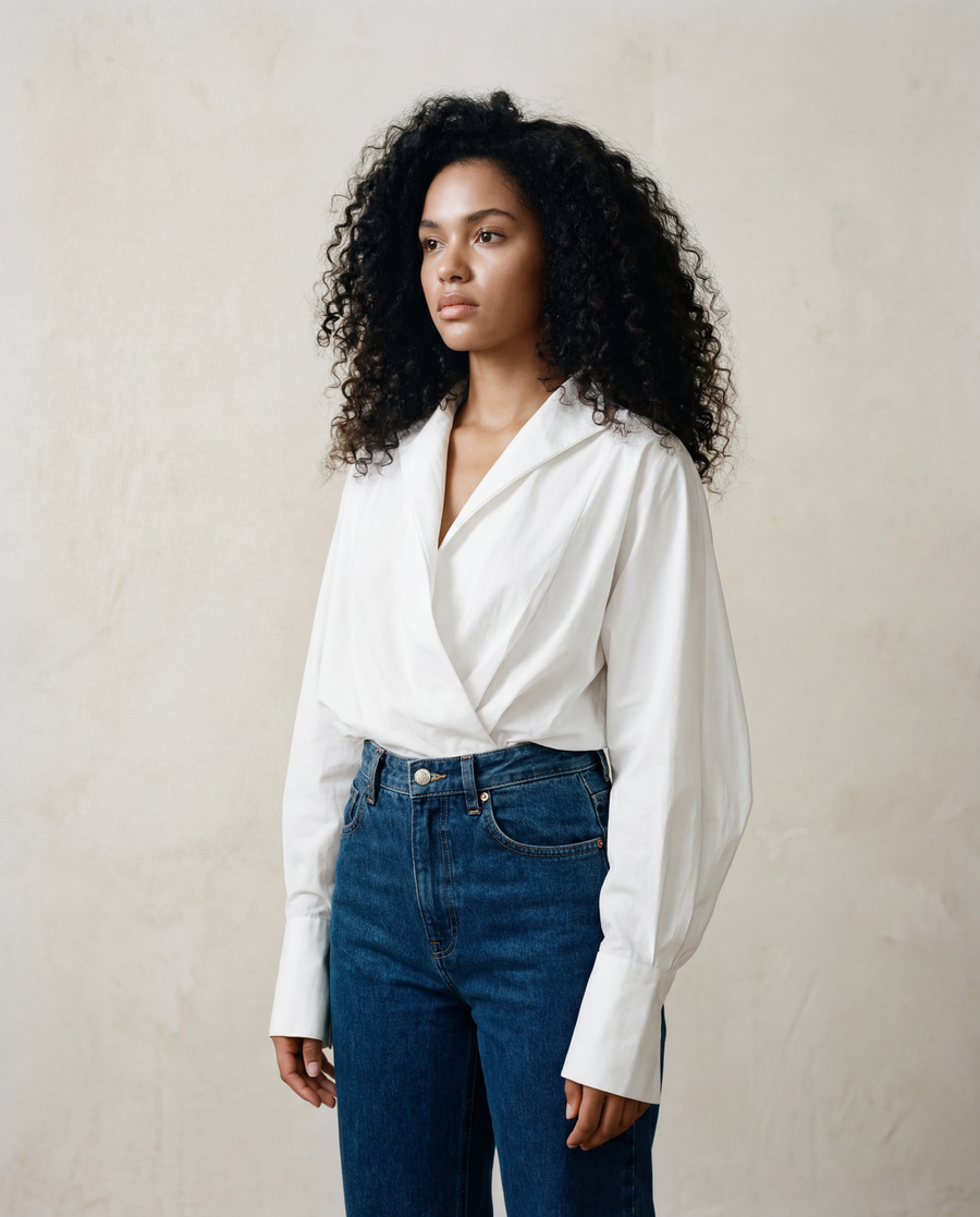 Jazz Up Cropped White Shirt-Blouse-SimpleModerne