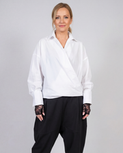 Jazz Up Cropped White Shirt-Blouse-SimpleModerne