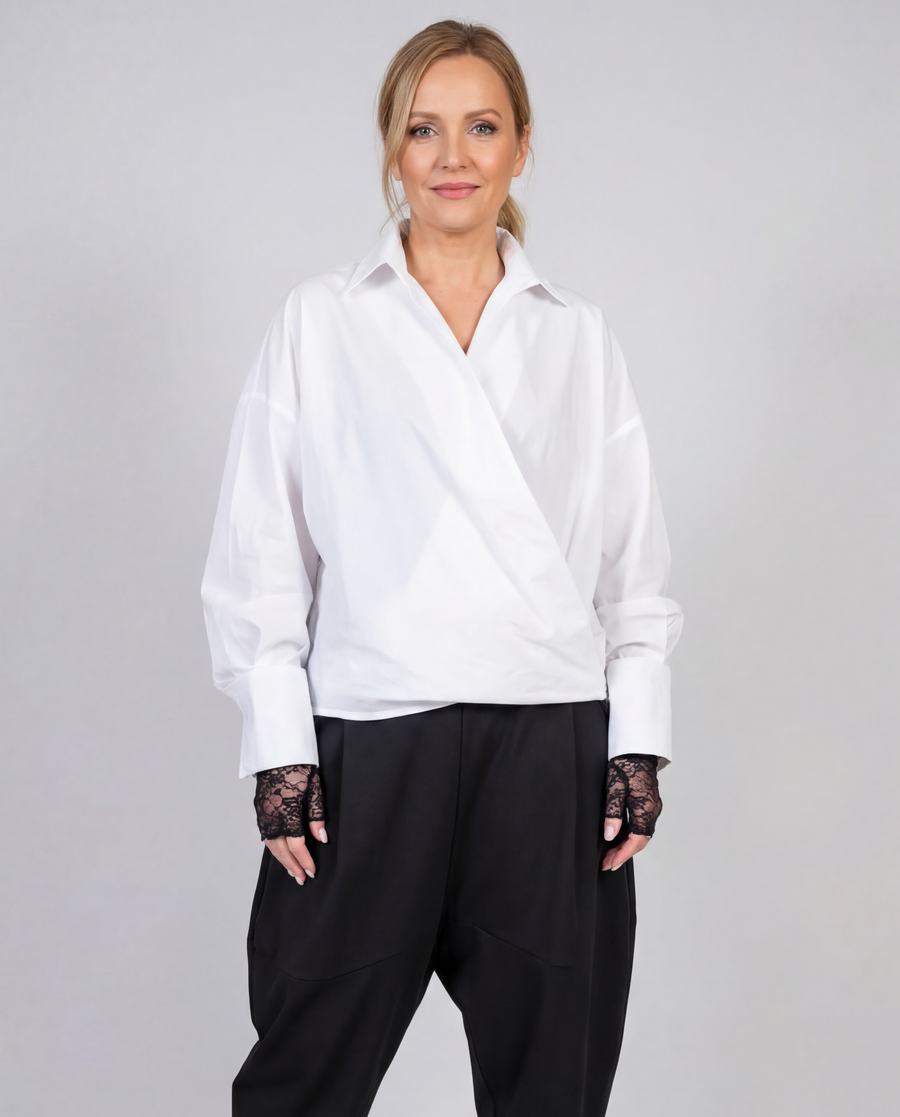 Jazz Up Cropped White Shirt-Blouse-SimpleModerne