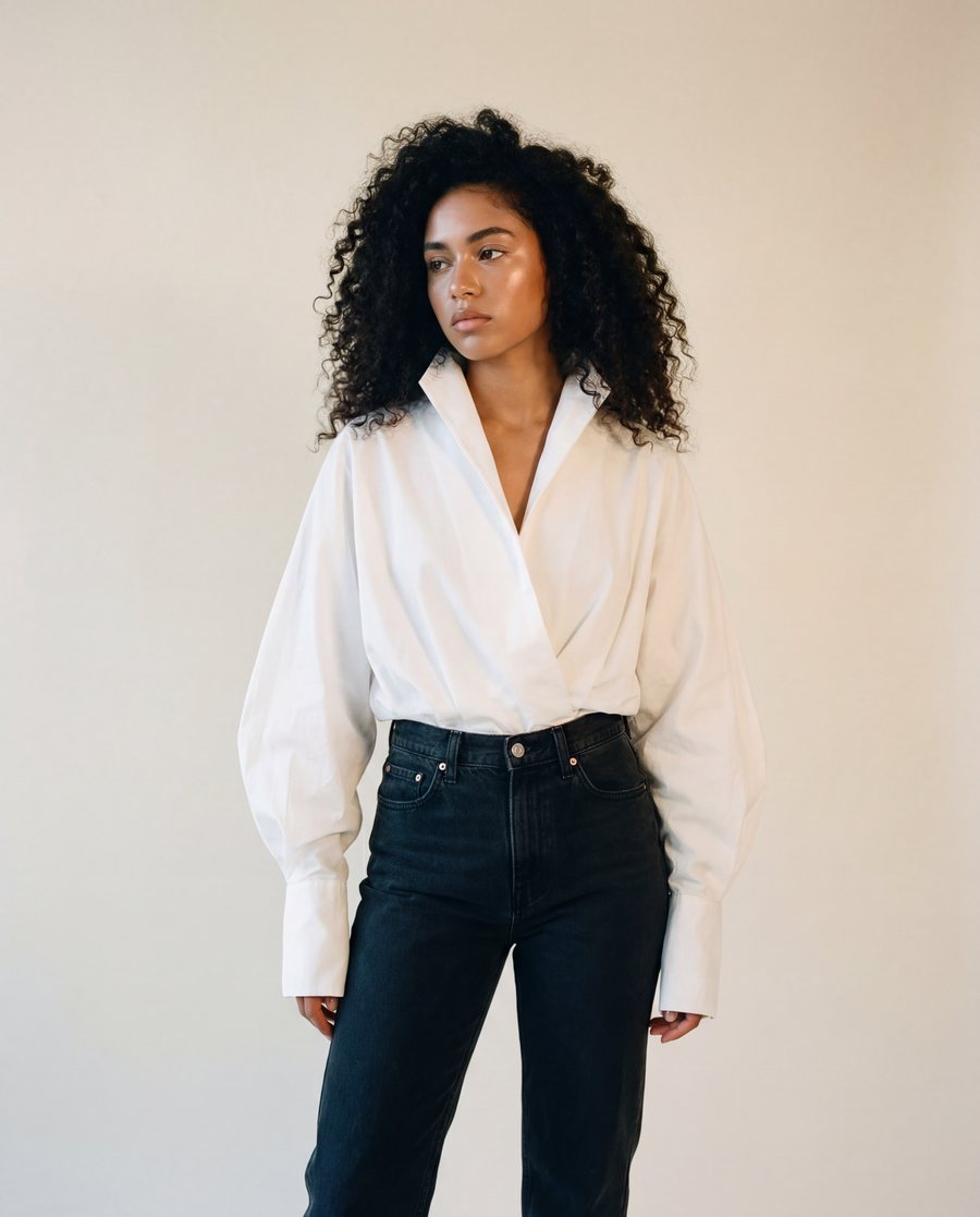 Jazz Up Cropped White Shirt-Blouse-SimpleModerne