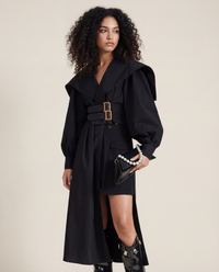 Jazz Up Irregular Design Blazer Style Belted Black Shirt-SimpleModerne