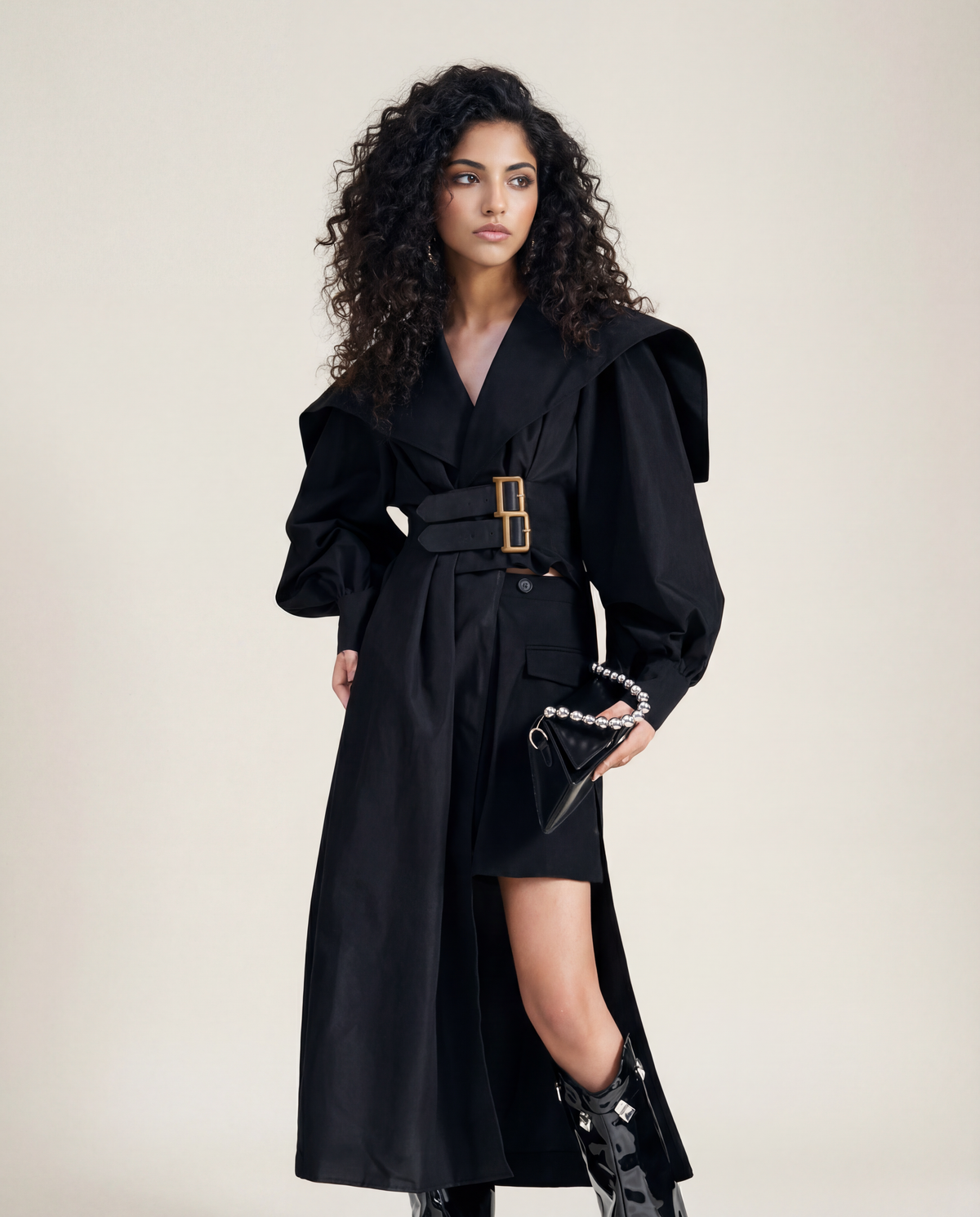 Jazz Up Irregular Design Blazer Style Belted Black Shirt-SimpleModerne