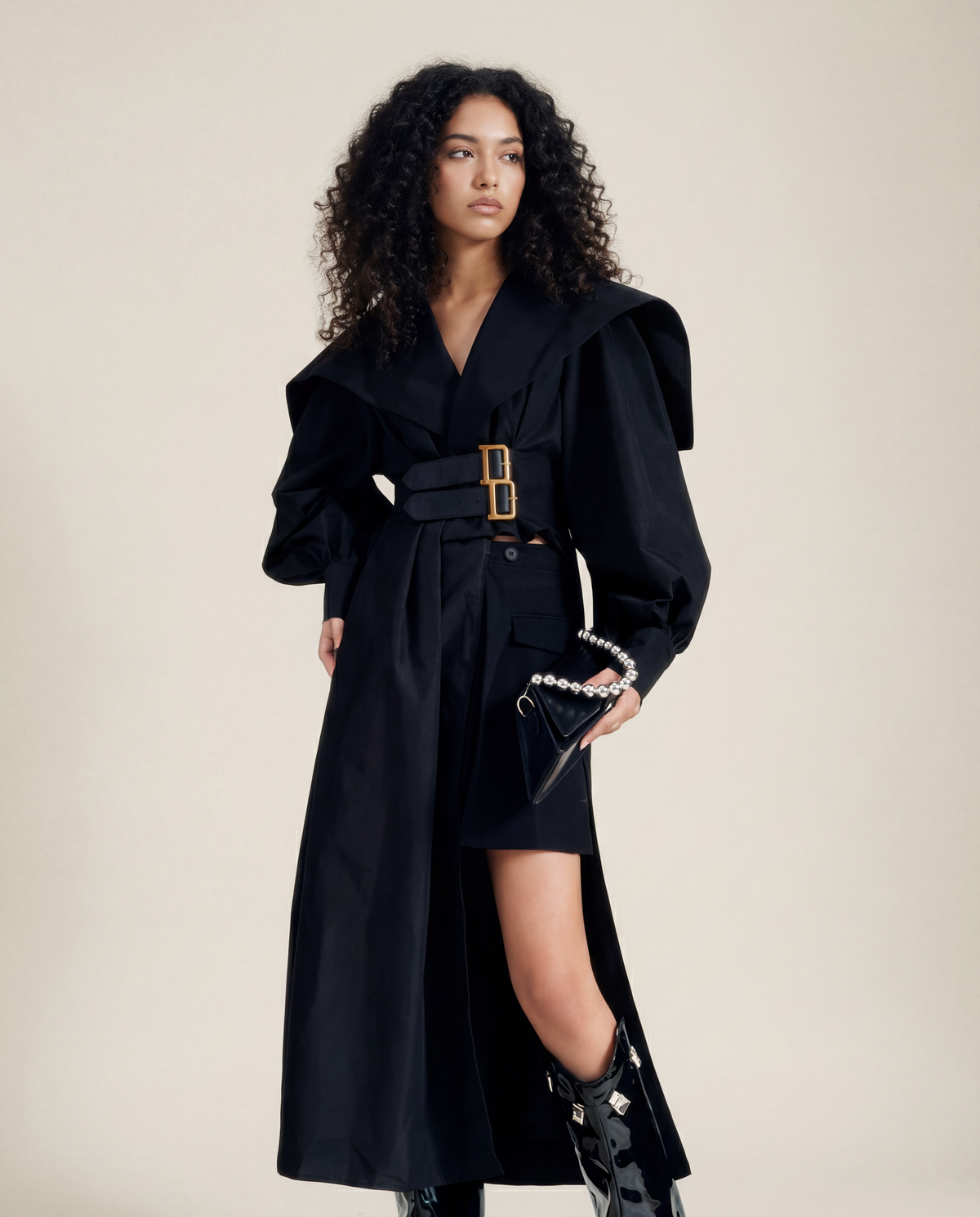 Jazz Up Irregular Design Blazer Style Belted Black Shirt-SimpleModerne
