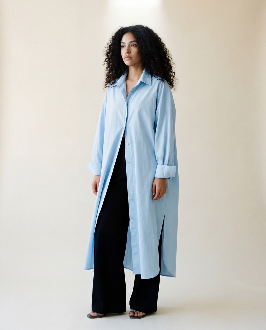 Jazz Up Oversized Fit Maxi Basic Blue Shirt Blouse-SimpleModerne