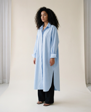 Jazz Up Oversized Fit Maxi Basic Blue Shirt Blouse-SimpleModerne