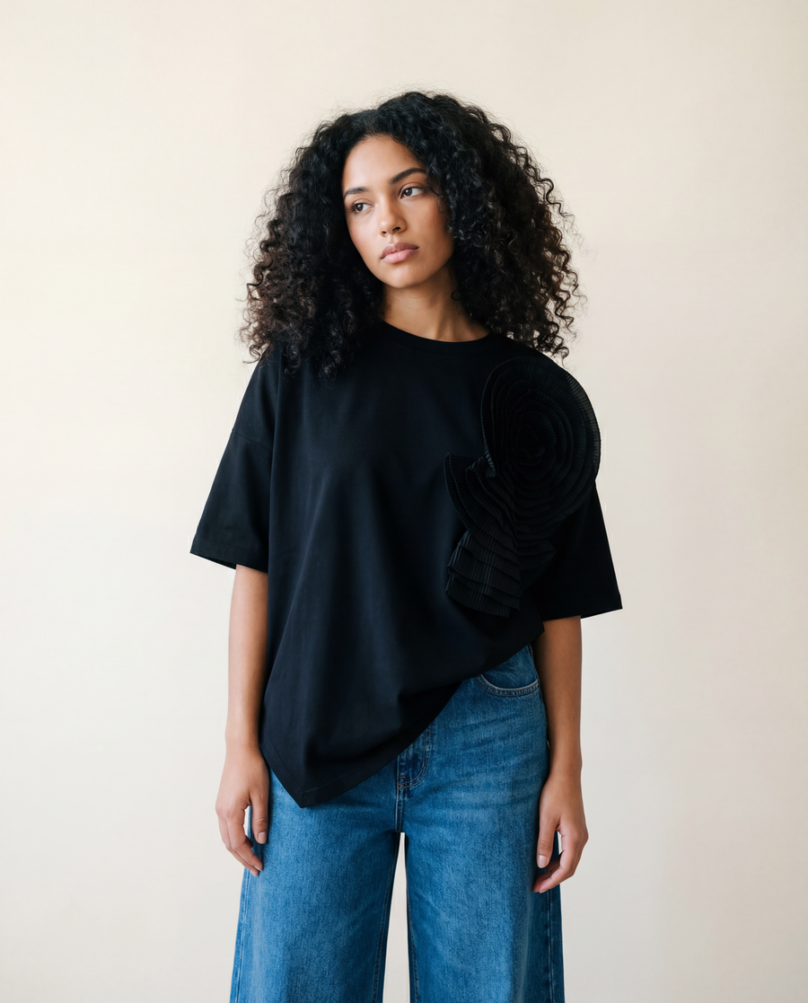 Jazz Up Relaxed Fit T-shirt with Organza Decorations-SimpleModerne