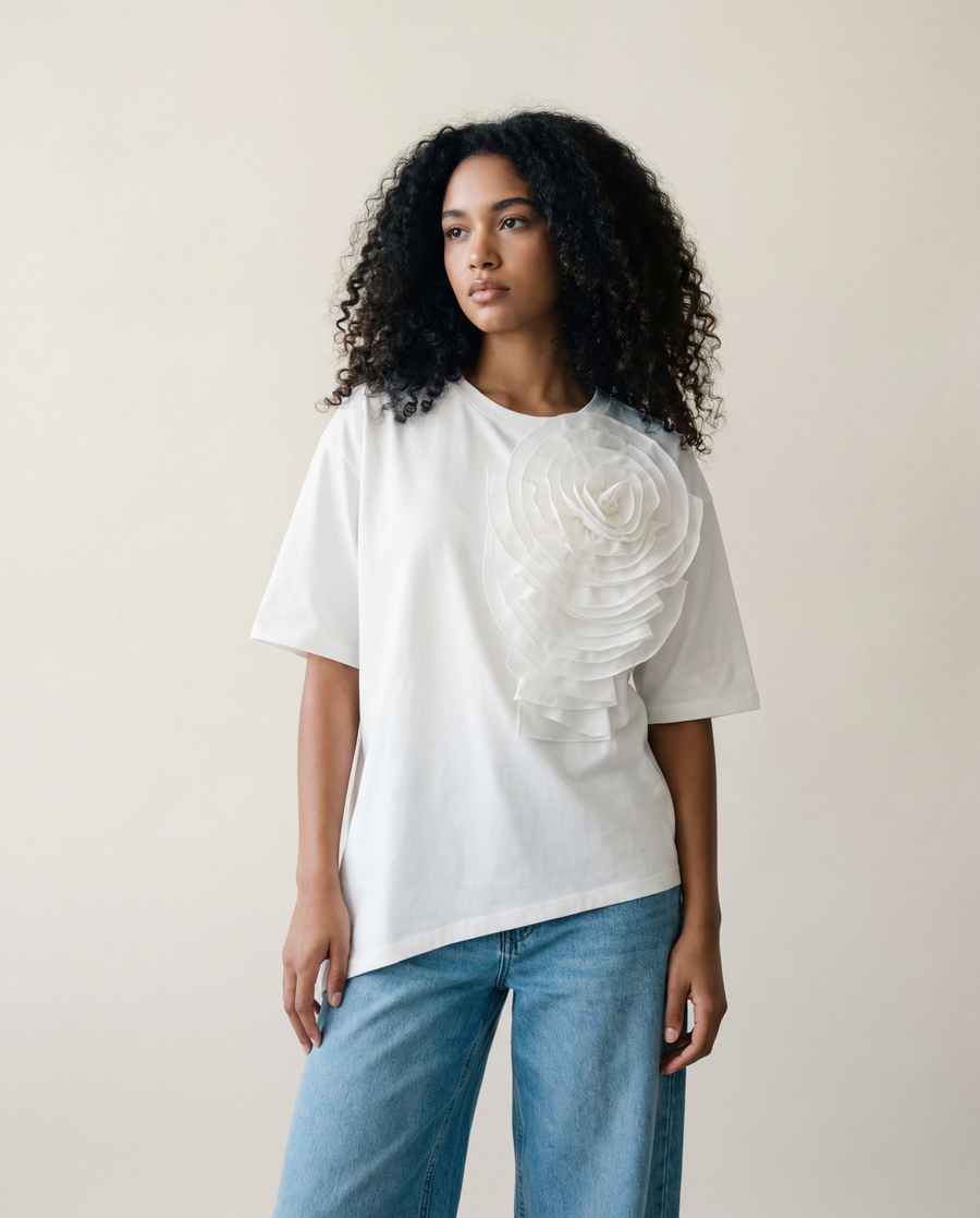 Jazz Up Relaxed Fit T-shirt with Organza Decorations-SimpleModerne