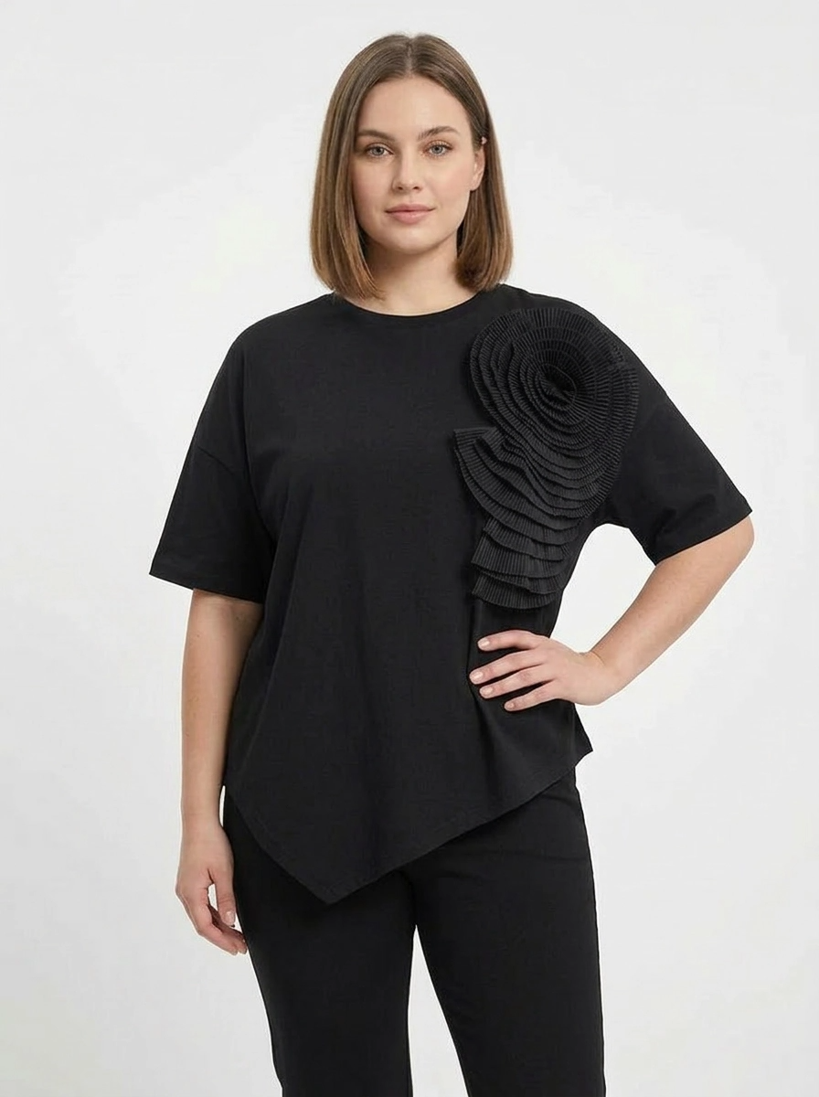 Jazz Up Relaxed Fit T-shirt with Organza Decorations-SimpleModerne