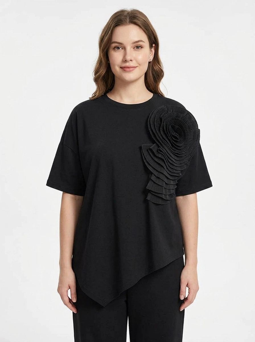 Jazz Up Relaxed Fit T-shirt with Organza Decorations-SimpleModerne