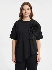 Jazz Up Relaxed Fit T-shirt with Organza Decorations-SimpleModerne