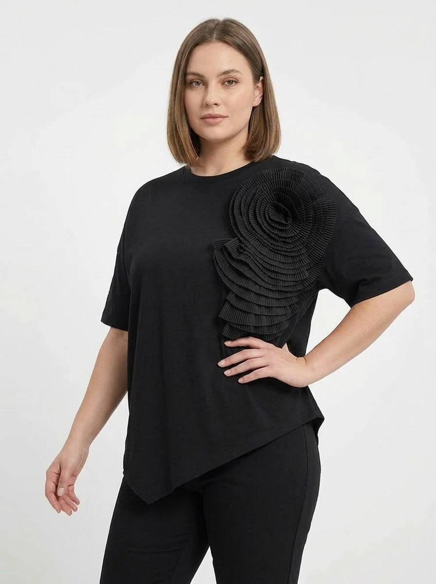 Jazz Up Relaxed Fit T-shirt with Organza Decorations-SimpleModerne