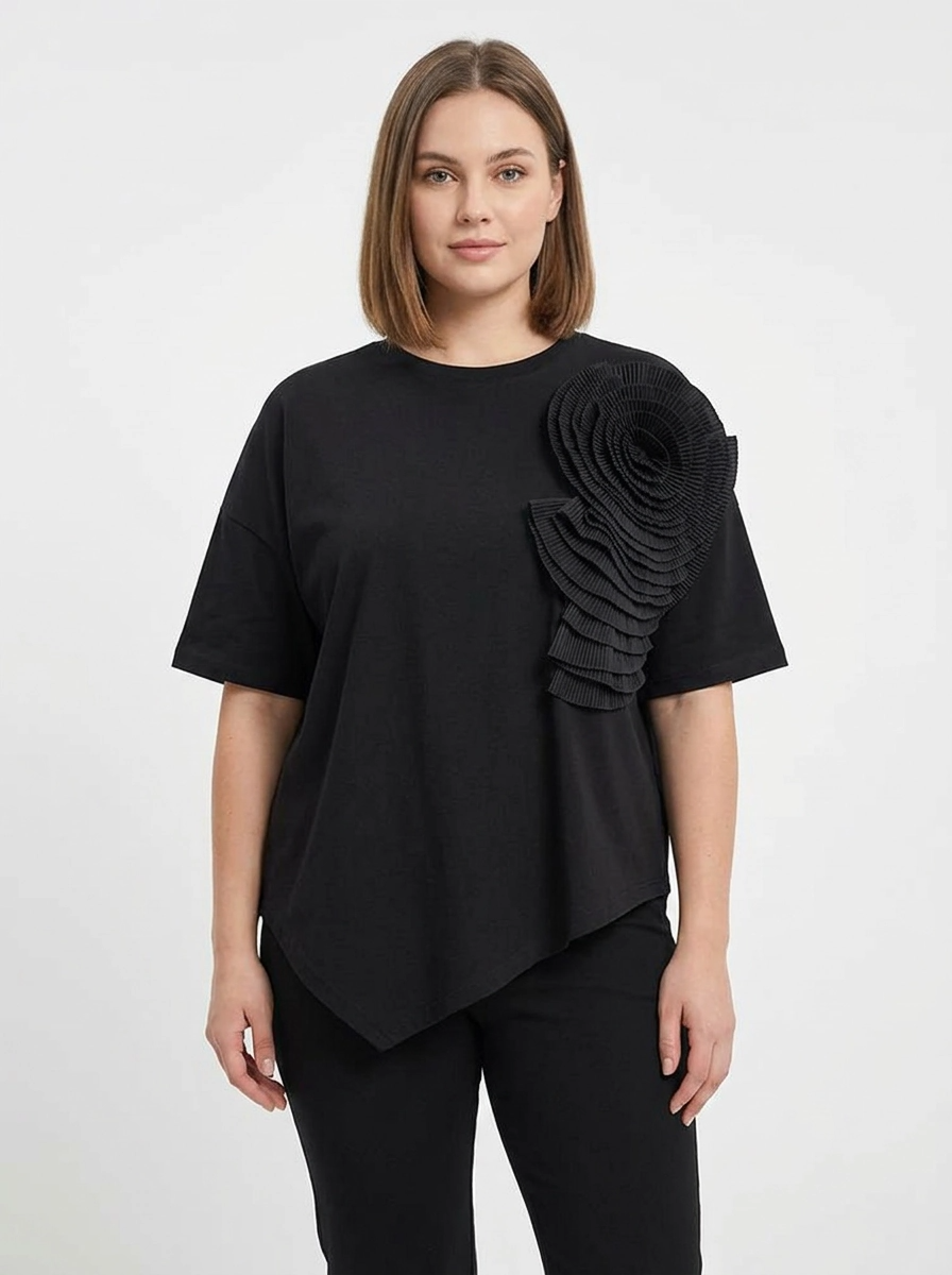 Jazz Up Relaxed Fit T-shirt with Organza Decorations-SimpleModerne