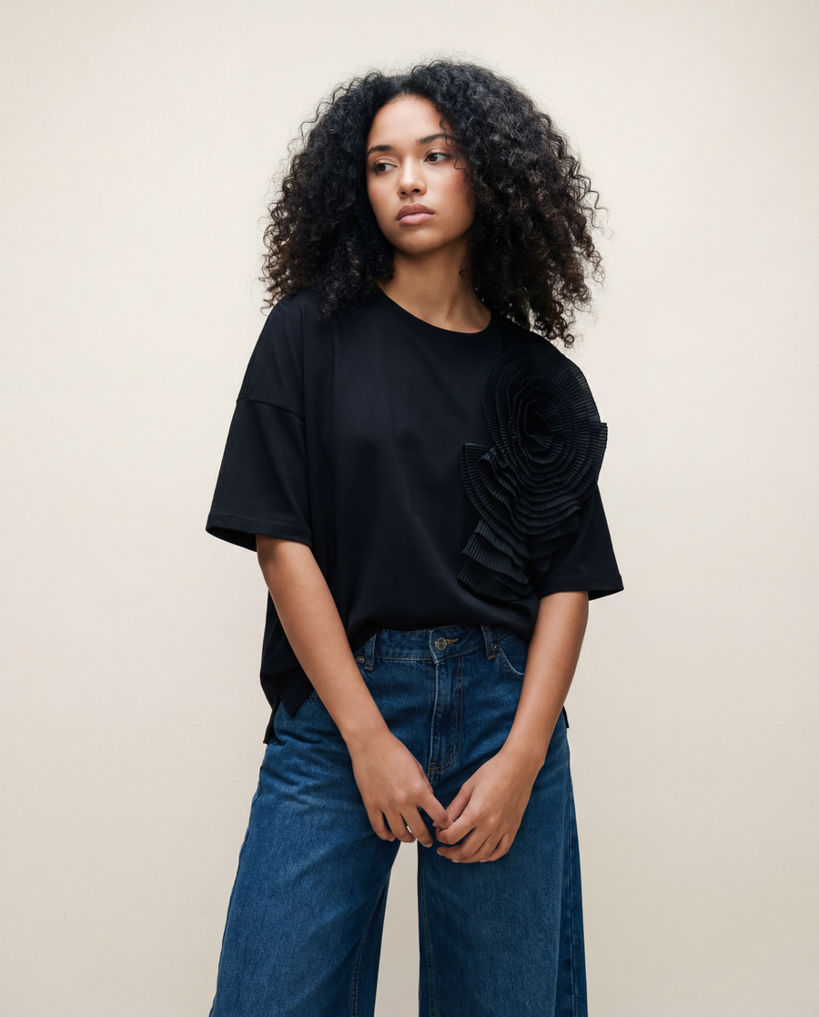 Jazz Up Relaxed Fit T-shirt with Organza Decorations-SimpleModerne