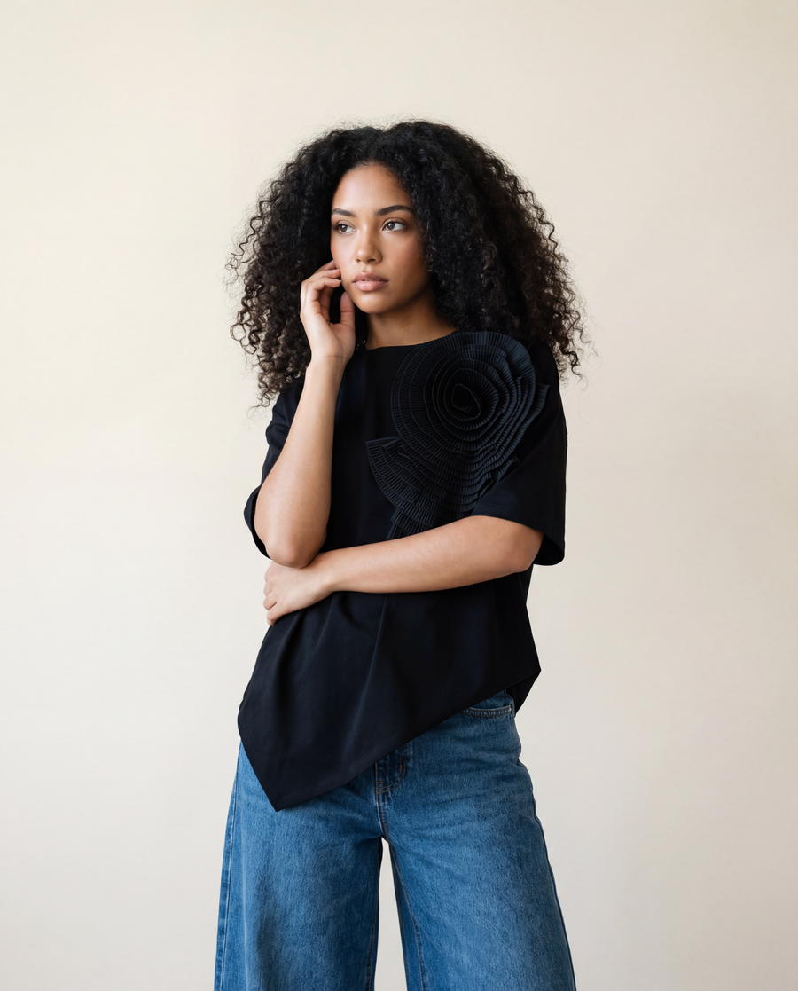 Jazz Up Relaxed Fit T-shirt with Organza Decorations-SimpleModerne