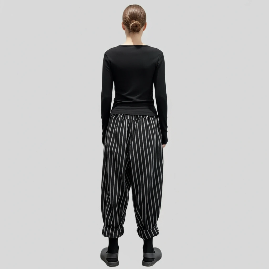 Jazz Up Striped Pattern Baloon Style Trousers-SimpleModerne