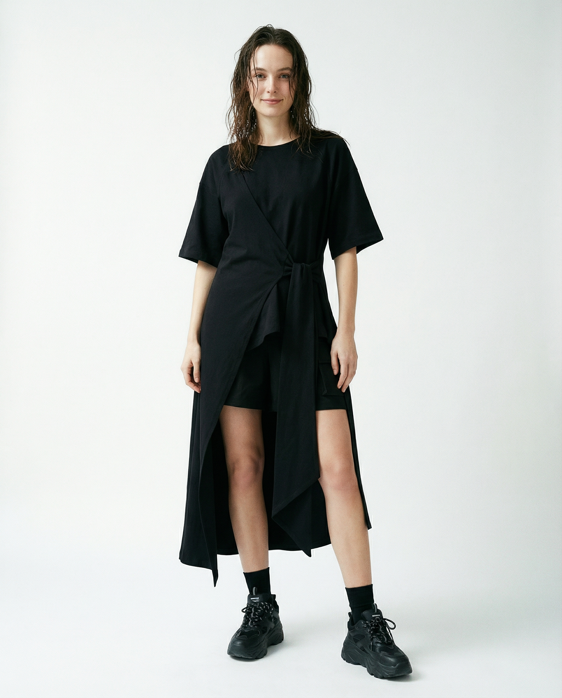 Casual Punk Irregular Design Maxi Black Shirt-SimpleModerne