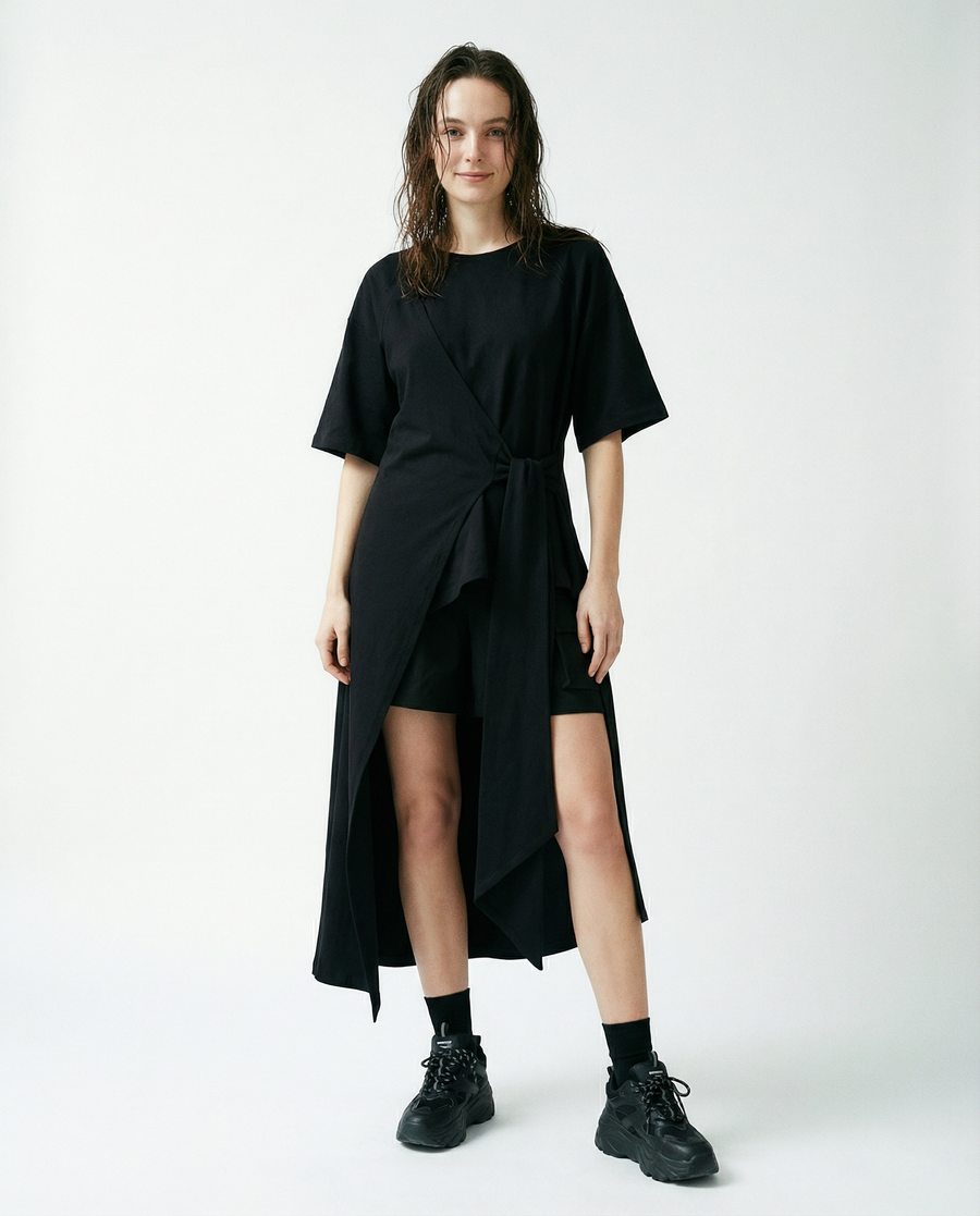 Casual Punk Irregular Design Maxi Black Shirt-SimpleModerne
