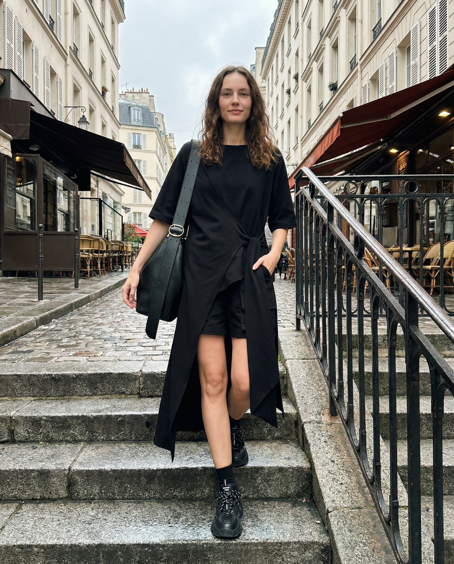 Casual Punk Irregular Design Maxi Black Shirt-SimpleModerne