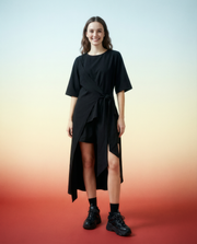 Casual Punk Irregular Design Maxi Black Shirt-SimpleModerne