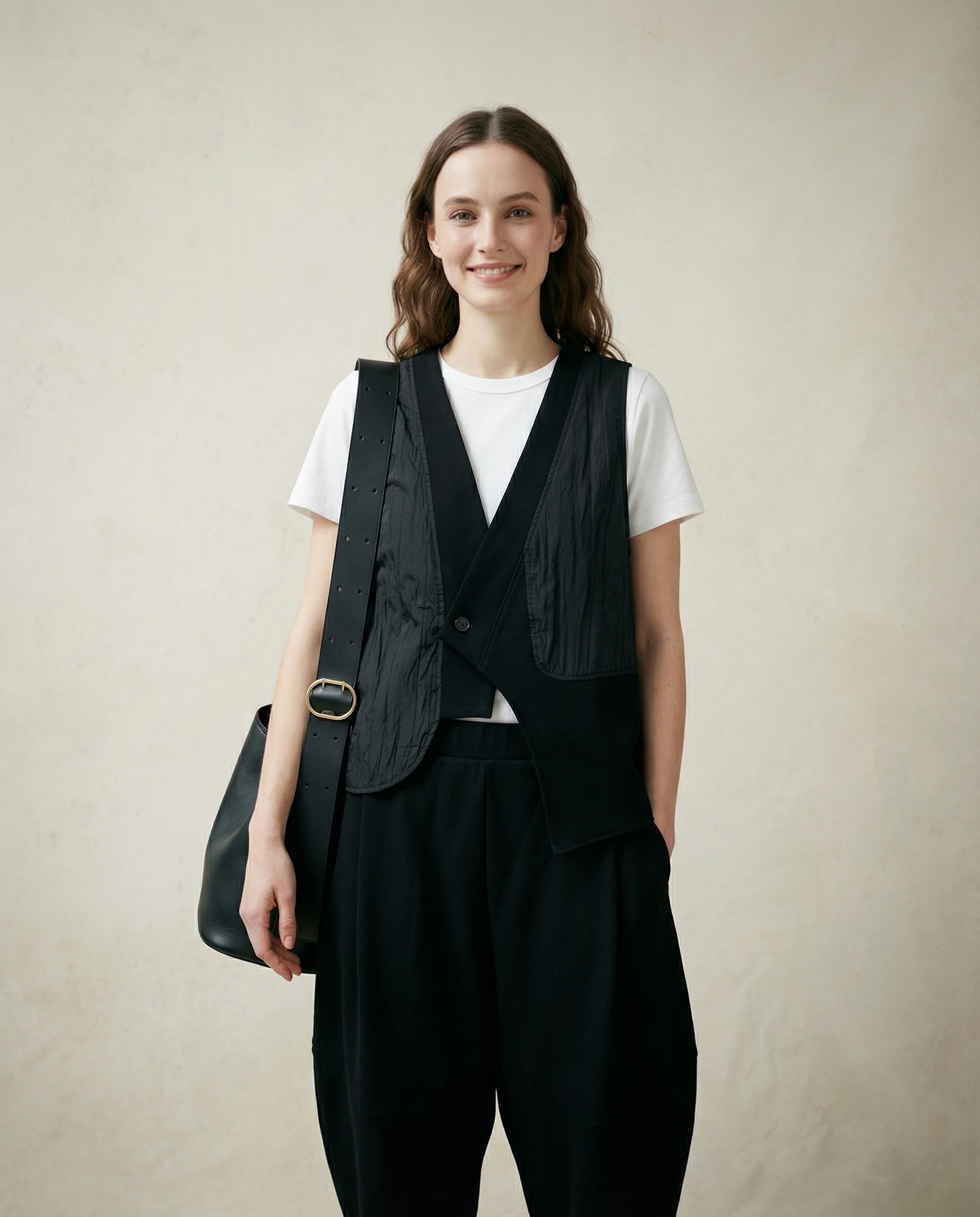 One-Button Asymmetrical Vest - Relaxed Fit, Modern Layering Piece-SimpleModerne