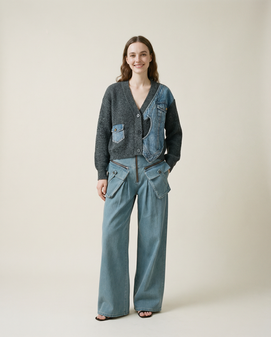 Denim & Knit Hybrid Cardigan-Jacket-SimpleModerne