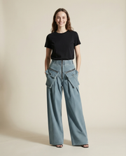 Vintage Wide-Leg Maxi Pocket Blue Jeans with Zipper Closure-SimpleModerne