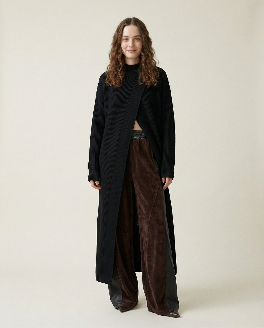 Asymmetrical Split Turtleneck Pullover - Oversized Fit, Cozy Winter Essential-SimpleModerne