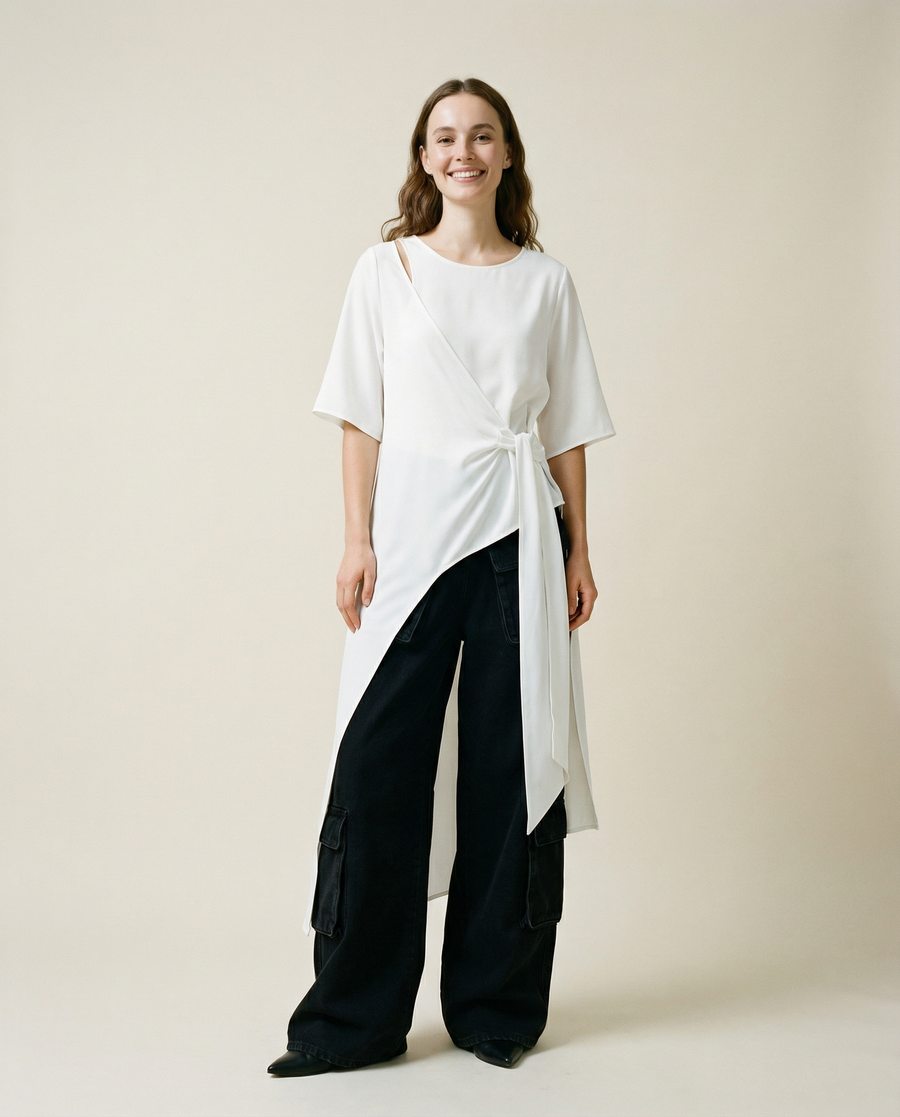 Casual Punk Irregular Design Maxi White Shirt-SimpleModerne
