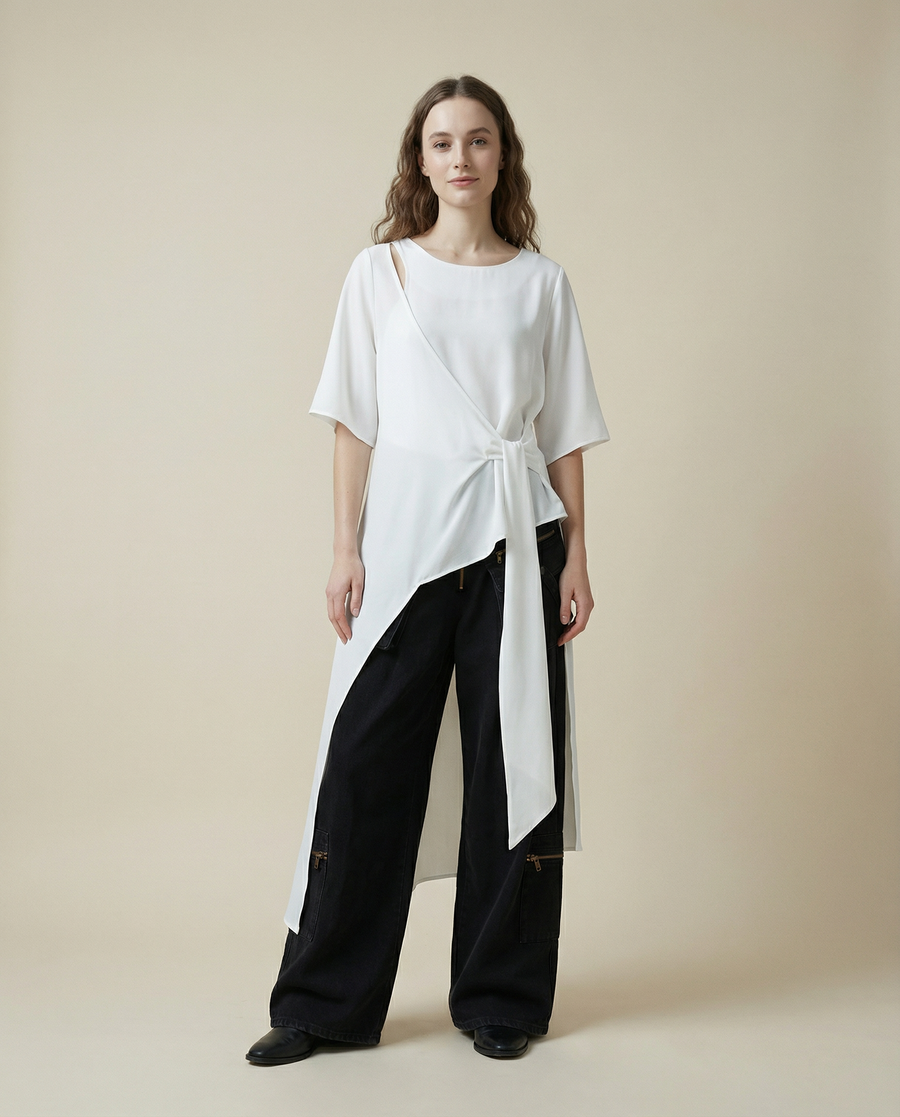 Casual Punk Irregular Design Maxi White Shirt-SimpleModerne