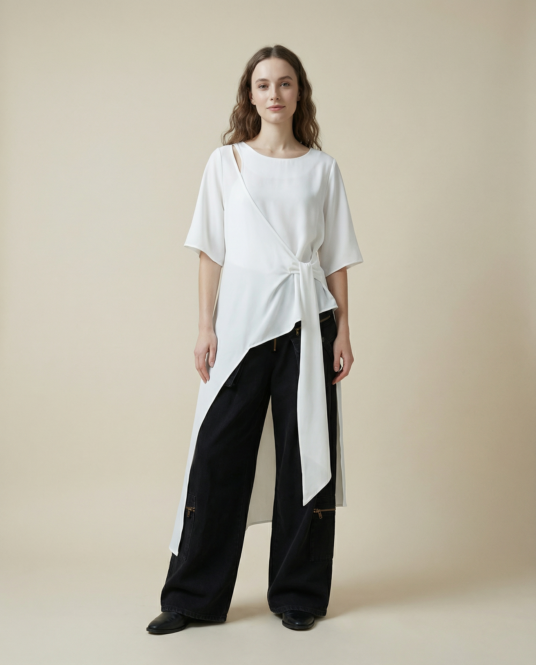 Casual Punk Irregular Design Maxi White Shirt-SimpleModerne