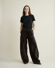 Vegan Leather Patchwork Relaxed Trousers - Coffee Brown & Black-SimpleModerne