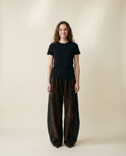 Vegan Leather Patchwork Relaxed Trousers - Coffee Brown & Black-SimpleModerne