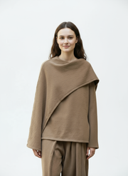 Khaki Bandage Drape Pullover – Asymmetric Layered Look-SimpleModerne