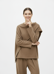 Khaki Bandage Drape Pullover – Asymmetric Layered Look-SimpleModerne