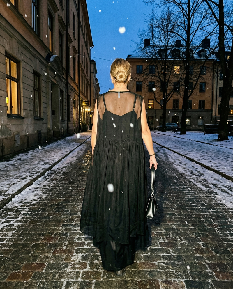 Layered Elegance: Sheer Black Gothic-Inspired Overlay Dress – SimpleModerne