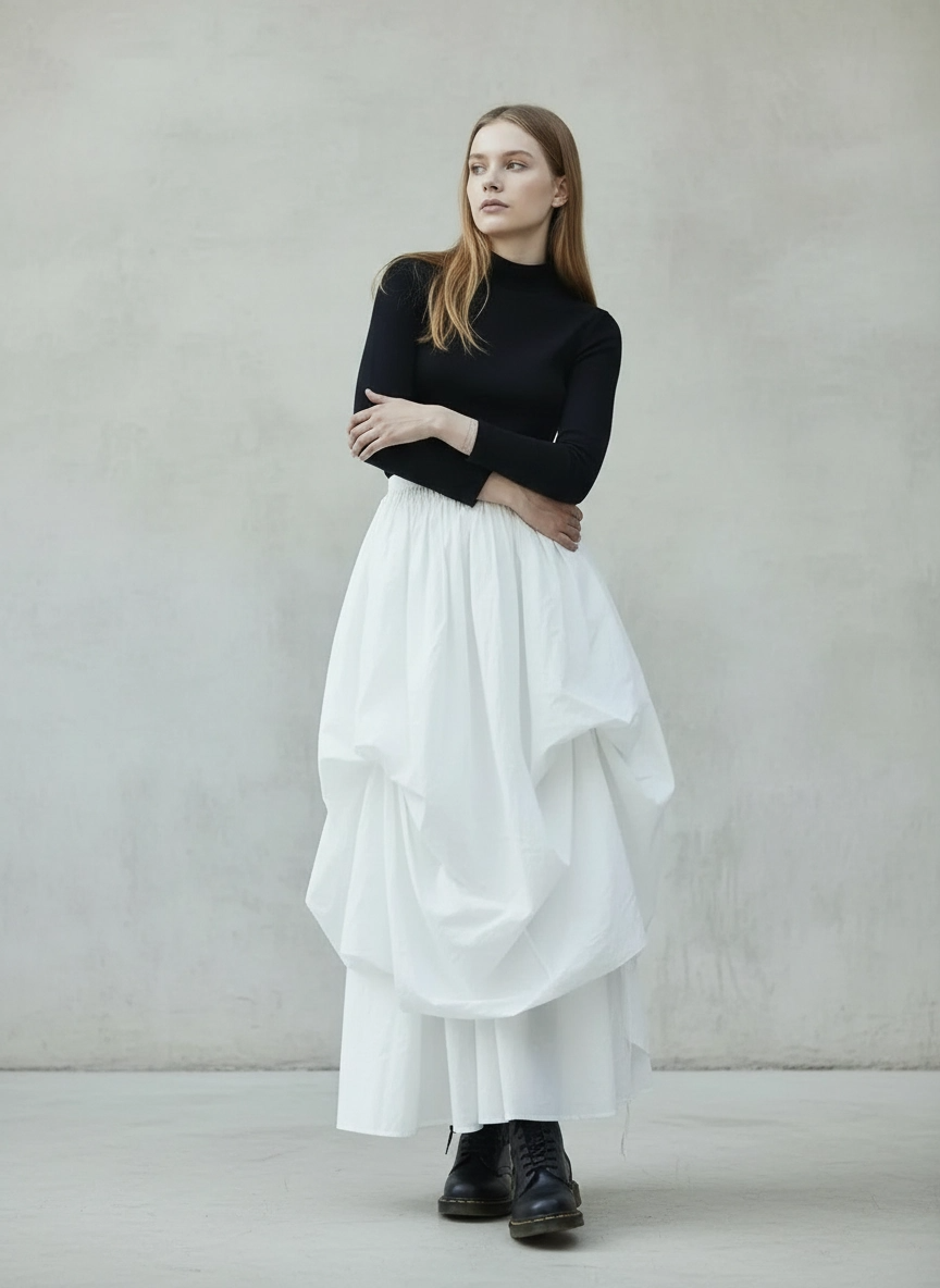 Layered Gothic Skirt – Black / White-SimpleModerne