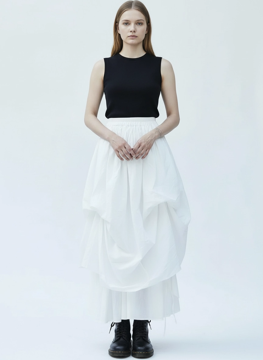 Layered Gothic Skirt – Black / White-SimpleModerne