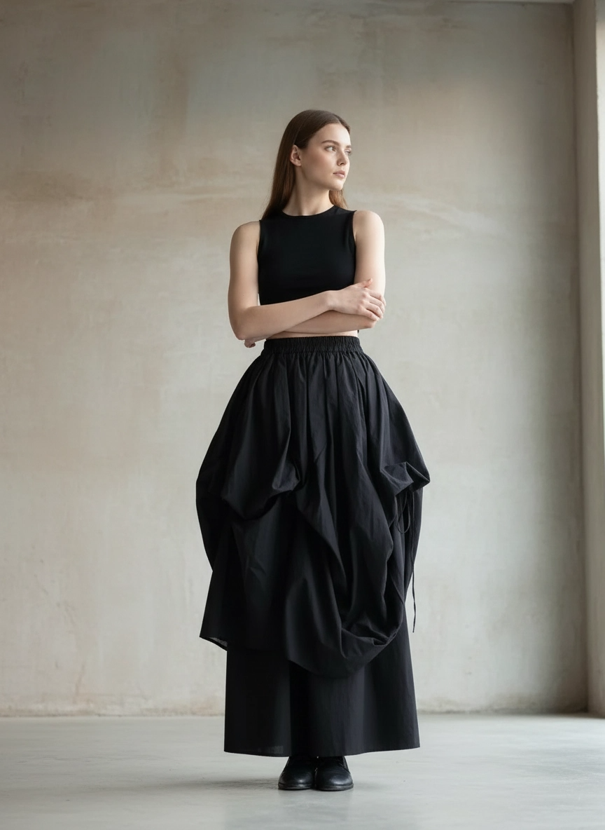 Layered Gothic Skirt – Black / White-SimpleModerne