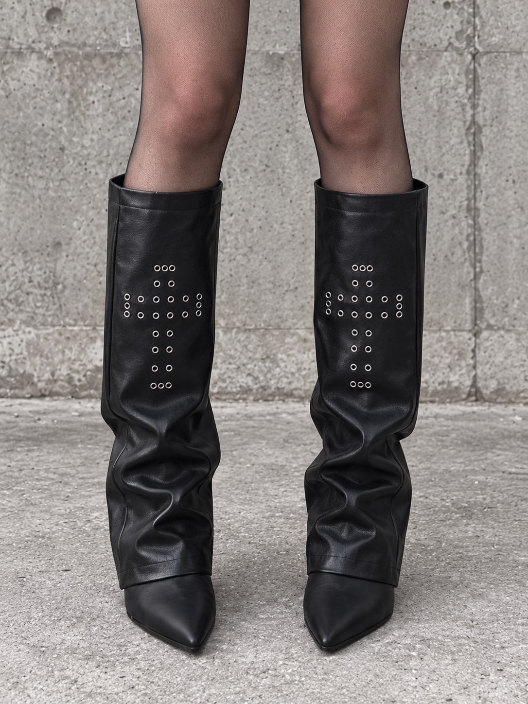 Black Cross-Strap Vegan Leather Leg Warmers-SimpleModerne