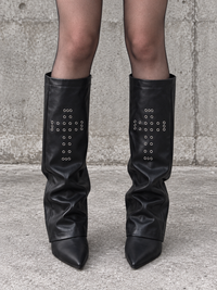 Black Cross-Strap Vegan Leather Leg Warmers-SimpleModerne