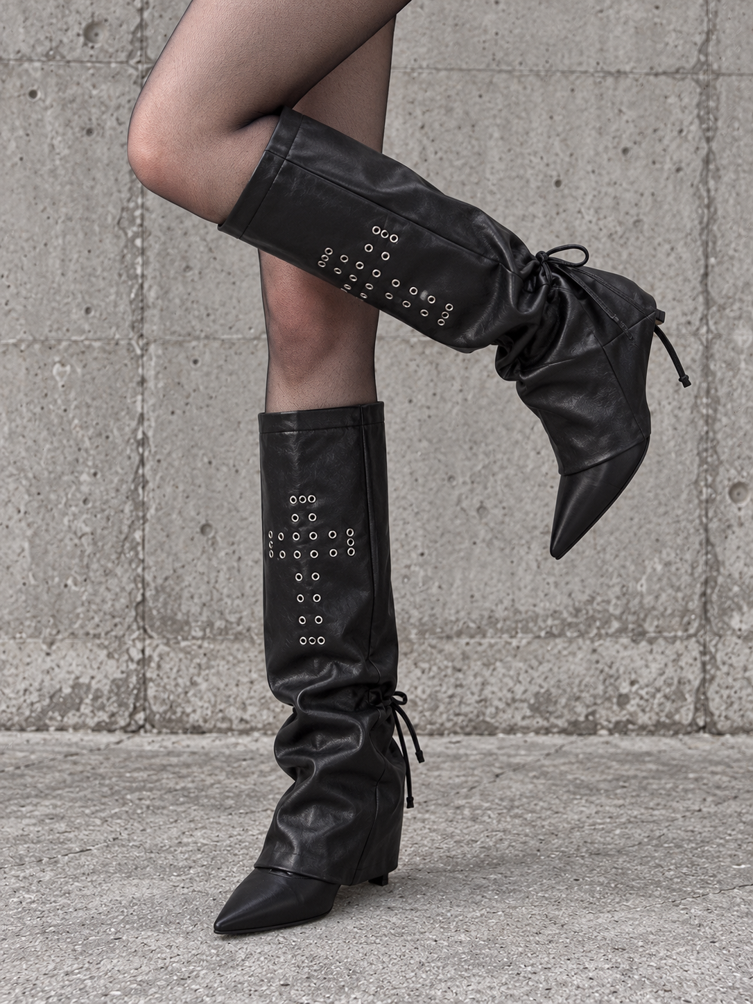Black Cross-Strap Vegan Leather Leg Warmers-SimpleModerne