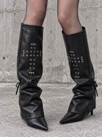 Black Cross-Strap Vegan Leather Leg Warmers-SimpleModerne