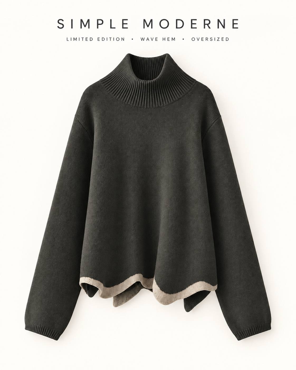 Limited Edition Dark Green Wave Hem Turtleneck Pullover-SimpleModerne