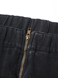 Maxi Pocket Dark Grey Wide-Leg Jeans with Vintage Zipper-SimpleModerne