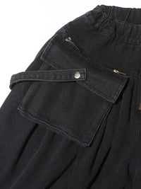 Maxi Pocket Dark Grey Wide-Leg Jeans with Vintage Zipper-SimpleModerne