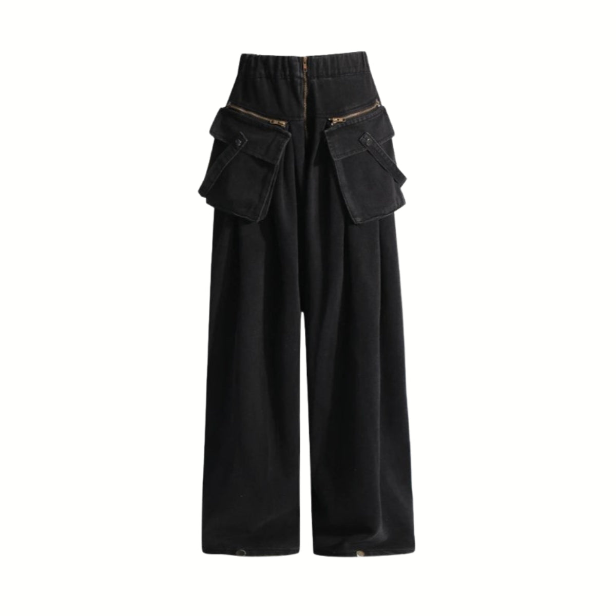 Maxi Pocket Dark Grey Wide-Leg Jeans with Vintage Zipper-SimpleModerne