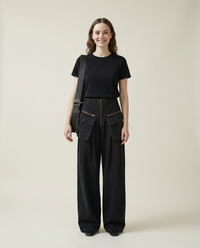 Maxi Pocket Dark Grey Wide-Leg Jeans with Vintage Zipper-SimpleModerne