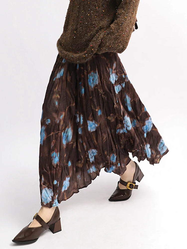 Midnight Bloom Pleated Maxi Skirt-SimpleModerne