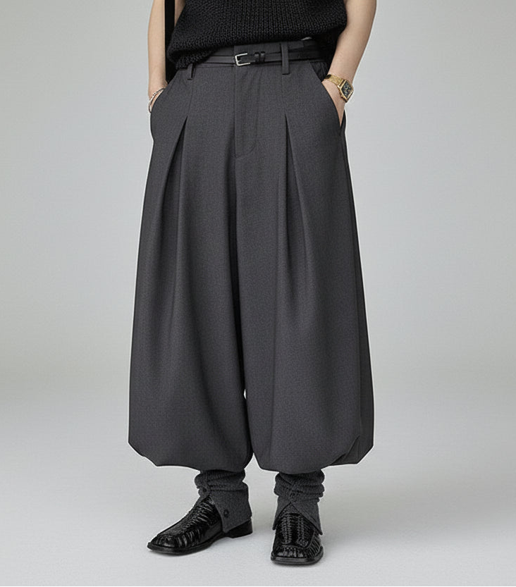 Minimal Goth Tailored Balloon Trousers-SimpleModerne