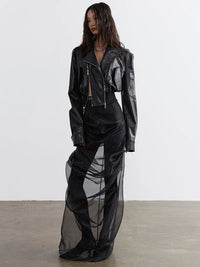 Minimalist Zipper-Slit Faux Leather Bomber Jacket – Casual Goth Street Style-SimpleModerne
